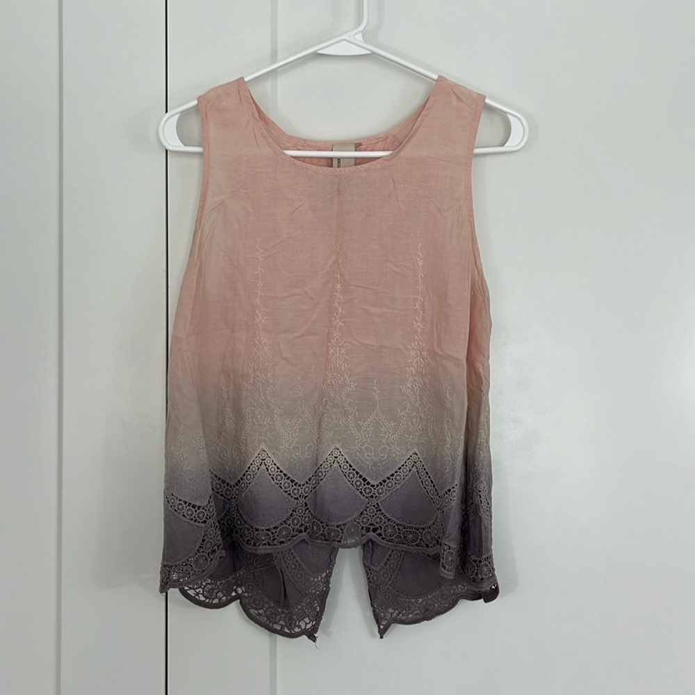Anthropologie Aratta Medium Pink, Purple Ombre Millicent Split Back Tank Top - Picture 3 of 8